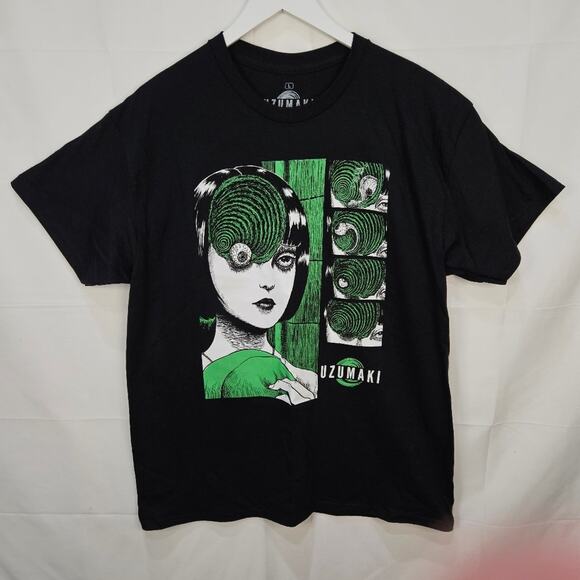 Uzumaki Junji Ito Anime Horror Graphic Tee Black Size Large - Picture 1 of 6